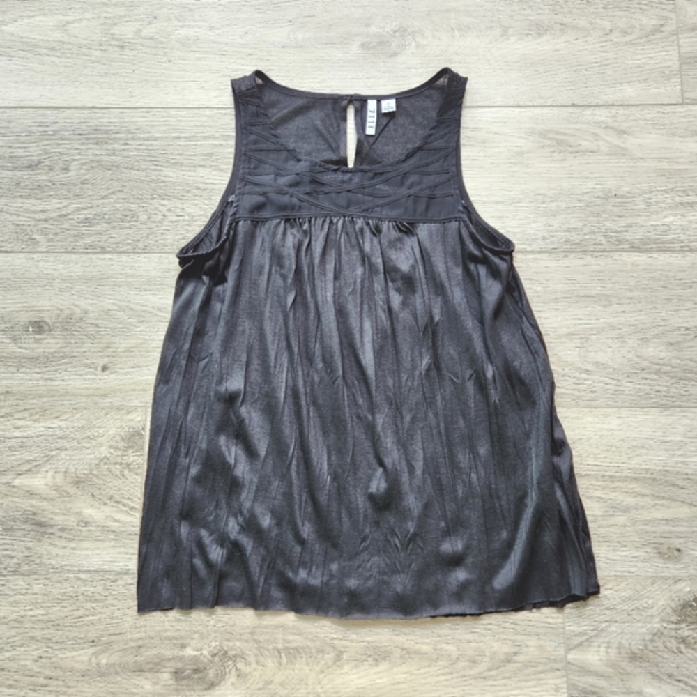 Elle Black Top Womens Xs Sleeveless Semi Sheer Flowy Summer Beach